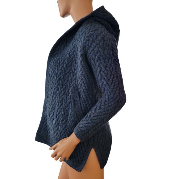 Aran Crafts Womens Blue Cable Knit Merino Wool Cardigan Sweater Size S SHRUNK - Picture 11 of 13
